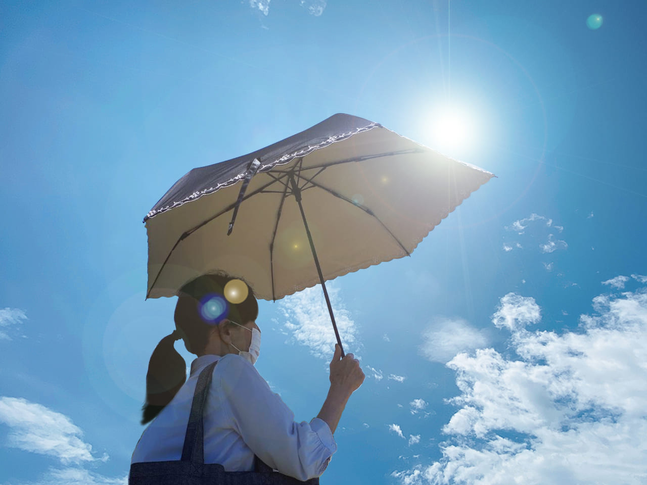 炎天下で日傘をさす女性